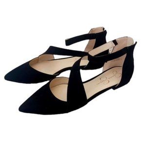 Jessica Simpson Cayleen Black Faux Suede Flats Women's Size 10